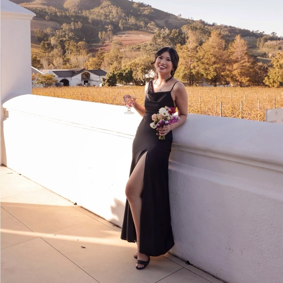 Lulu’s Black Satin Asymmetrical Maxi Dress - Picture 5 of 6